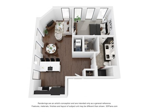 Floor plan for 1 bed, 1 bath, 823 sqft